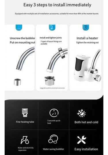 Xurunkeji Kolay Kurulum Hızlı Isıtma Karıştırma Musluğu Anında Elektrikli Su Isıtıcı Musluk Isıtıcı Dijital Ekranlı Ab Fişi Beyaz