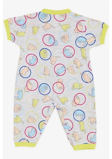 Breeze Kız Bebek Kısa Kollu Tulum Sevimli Kedicik Desenli 0 3 Ay 6 Ay, Açık Gri Melanj Açık Gri Melanj