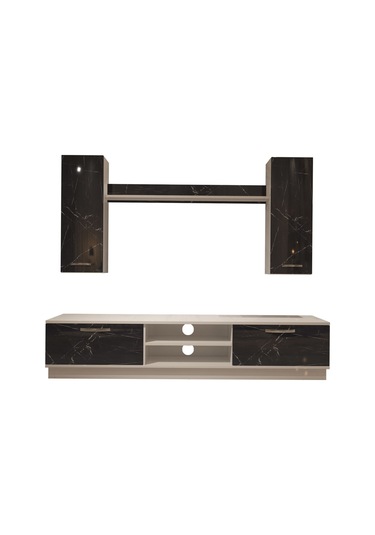 Decoraktiv Eko 5db Mdf Dvd Tv Ünitesi Tv Sehpası Beyaz - Siyah Mermer