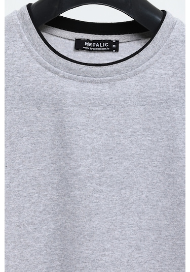 MMetalic Çift Bisiklet Yaka Standart Rahat Kesim Erkek Sweatshirt Gri MMetalic Çift Bisiklet Yaka Standart Rahat Kesim Erkek Sweatshirt Gri