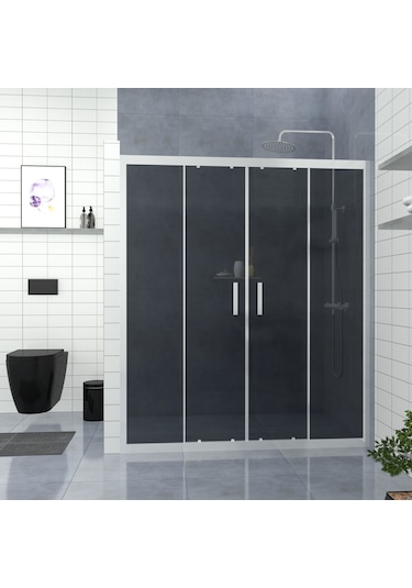 Tekno Duş Silver Castor 6mm Füme Cam Orta Açılır 2 Sabit 2 Sürgü İki Duvar Arası Duşakabin Füme