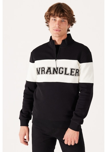 Wrangler Regular Fit Normal Kesim Pamuk İçi Polarlı Dik Yaka Siyah Sweatshirt - W232526 001