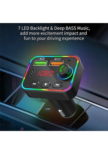 Pdf4 Pd 25w Hızlı Araç Şarj Cihazı İle Ahizesiz Aramalar Fm Verici 7 Renkli Led Işıklar Mp3 Çalar
