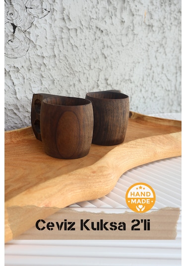 Asaf Atelier El Yapımı Ceviz Ağacı Ahşap Kupa - Kuksa 2'li