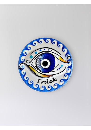 Erdek Temalı Polyester Kabartmalı Nazar Magnet Çap: 7 Cm Dekoratif Hediyelik Buzdolabı Süsü Kod:1205