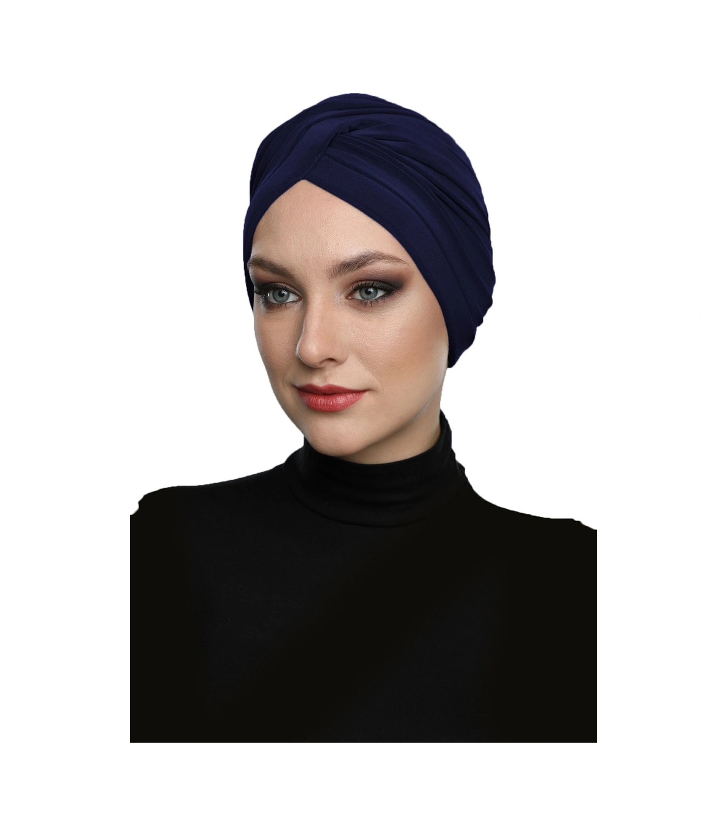 Çapraz W Nervürlü Ensesi Bantlı Lacivert Hazır Türban Tesettür Havuz Bonesi Lacivert
