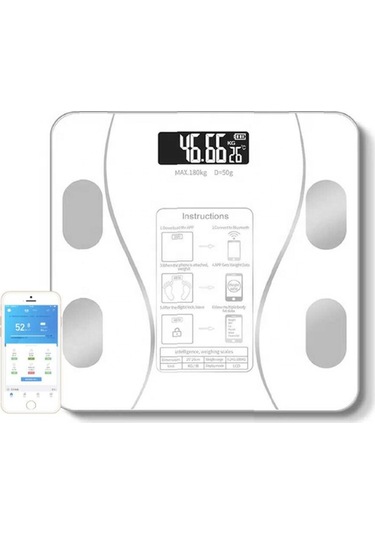 Beyaz Renk Bluetooth Özellikli Akıllı Tartı Beyaz