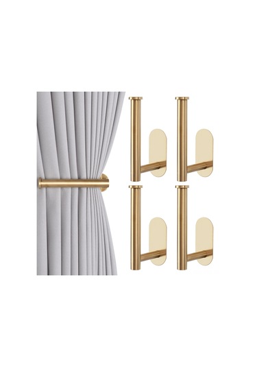 Hfambition "4'lü Yapışkanlı Perde Askısı - Altın Renk, Çivi Gerektirmeyen"