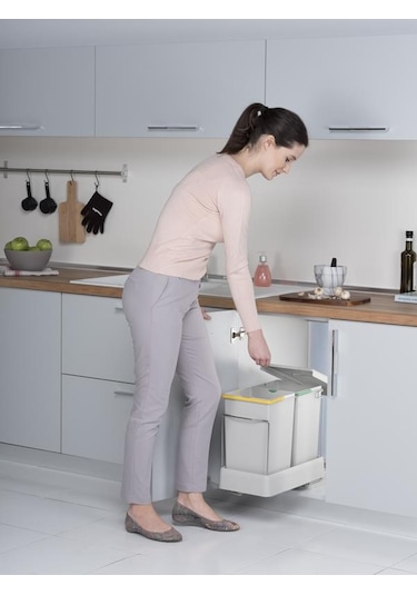 Pelikan Plastik Taşıyıcılı Raylı Çöp Kovası. Gri - 14+14Lt