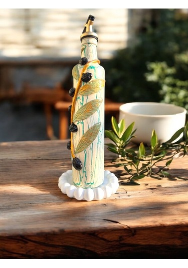 500 Ml Kil Kabartma Uygulama Akdeniz Ve Ege Dokunuşu El Yapımı Zeytinyağı & Üzüm Sirke Şişeleri, Yağ Yeşil