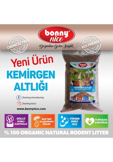 Bonny Nice Organik Çam Pelet Ginepig Altlığı 5 Kg 9 L