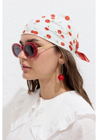 Manuka Desenli Pamuklu Fular Cherry Çok Renkli