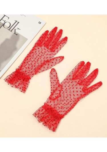 Güpürlü Tüllü Puantiyeli Şeffaf Parti Kostüm Kına Düğün & Gelin Eldiveni Kırmızı Çok Renkli Güpürlü Tüllü Puantiyeli Şeffaf Parti Kostüm Kına Düğün & Gelin Eldiveni Kırmızı Çok Renkli