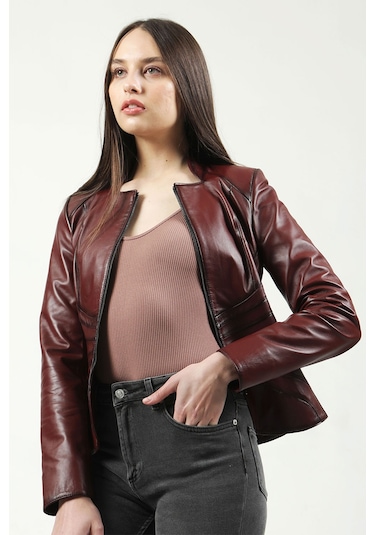 Dericlub Yb-2157 Gerçek Deri Kadın Mont Bordo