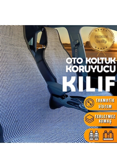 Universal Terletmez Oto Koltuk Koruyucu Kılıf - 2 Adet Ön, 1 Adet Arka Siyah-beyaz