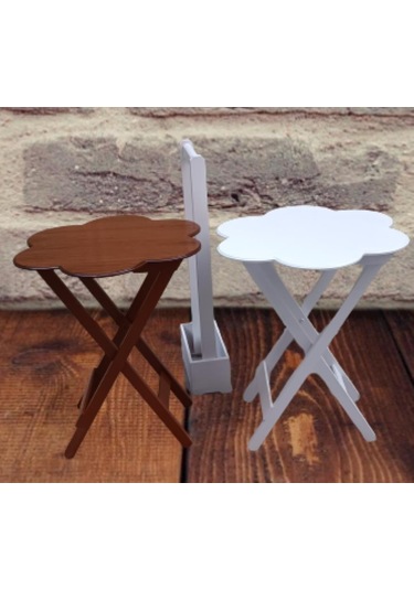 Çanta Zigon Sehpa Papatya Model İkili Ahşap Mdf Beyaz Ve Ceviz Renk Uyum Kutu Sevk El Yapım