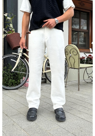 Flaw Müslin Kumaş Baggy Pantalon Ekru Ekru