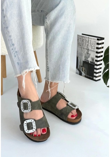 Nool Yeşil Nubuk Terlik Çok Renkli