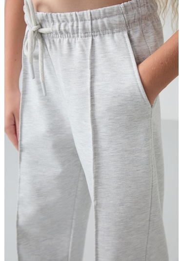 Tommy Life Kar Melanj Cepli Ön Dikiş Detaylı Geniş Paça Kız Çocuk Eşofman Altı -75144 Kar Melanj