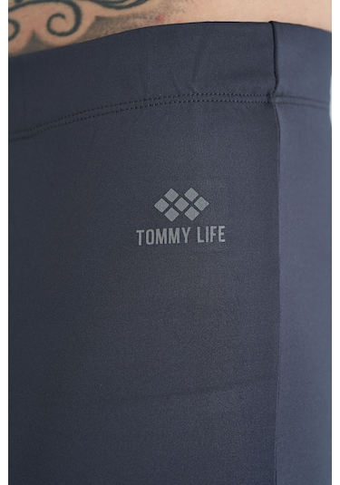 Tommy Life Antrasit Arka Bilek Baskı Detaylı Yüksek Bel Slim Fit Aktif Spor Erkek Tayt - 84988 Antrasit