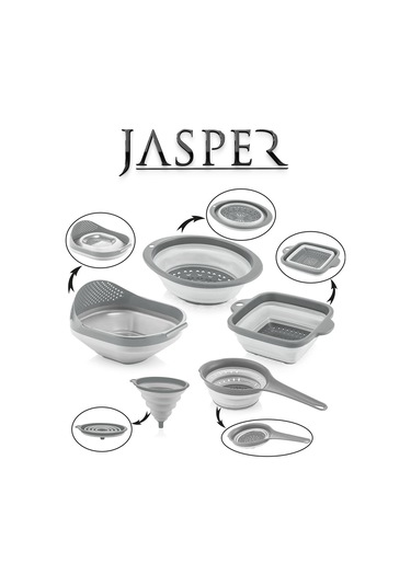 Jasper Jpr-0108 5'li Akordiyon Katlanır Süzgeç Mutfak Çeyiz Seti Gri