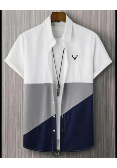 Snapbuy 2025 Erkek 3d Havai Gömlek - Basit Çizgili, Gevşek Nefes, Yazlık Kısa Kollulacivert Lacivert
