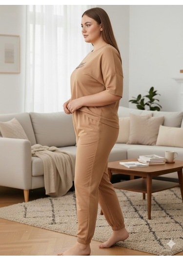 Kadın Büyük Beden Eşofman Takımı Bej