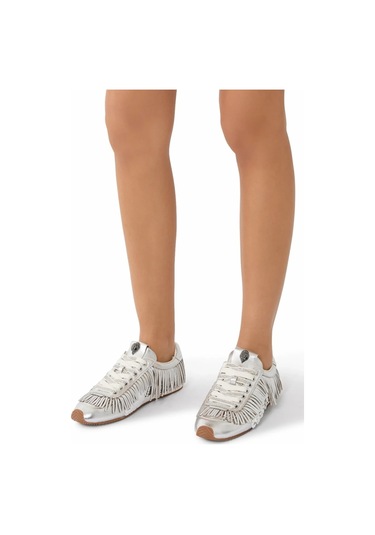 Kurt Geiger Islington Fringe %100 Premium Deri, Lüks Tasarım Kadın Sneaker Gümüş