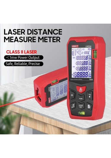 Moveevo Unı-t Lm50a Lazer Mesafe Ölçer: 50m Aralık, Lcd Arka Işık, 99 Veri Depolama, Çoklu Mod Alan/hacim/pitagoras , Taşıma Çantası