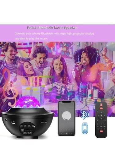 Torima Lw-34 Siyah Starry Led Lazer Projektör Bluetooth Müzik Hoparlör Uzaktan Kumandalı Gece Lambası Çok Renkli