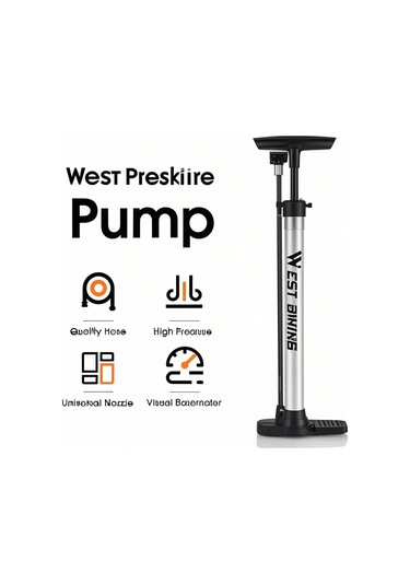 Suofeng West Bıkıng 140psı Yüksek Basınçlı Fren Çevresi, Bisiklet-elektrikli Araba Topu İçin Dikey Pompa, Manometreli, T Tipi Kolu, Katlanabilir Taban, Amerikan-fransız Valfi Gümüş