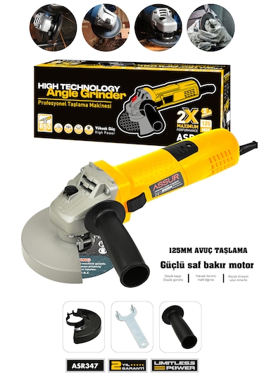 Assur ASR347 850 W 125 MM Avuç Taşlama Spiral Sarı