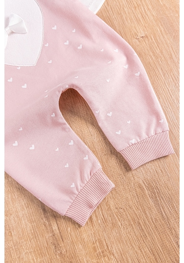 Kalp Desenli Fiyonklu Kız Bebek Tulum Salopet Takım Kırmızı