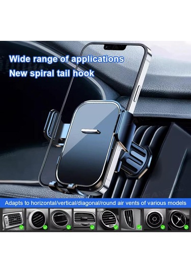Seametal Yerçekimi Ayarlanabilir 360 Derece Döndürme Havalandırma Klipsi Araba Telefon Tutucu Montajı Siyah