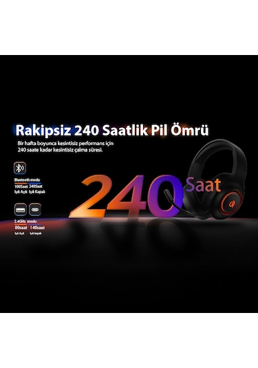 Heroad V200 Rgb 7.1 Kablosuz Gaming Oyuncu Kulaklığı 3 Modlu Bt, 2.4ghz, Type-c Pc - Ps5 - Xbox