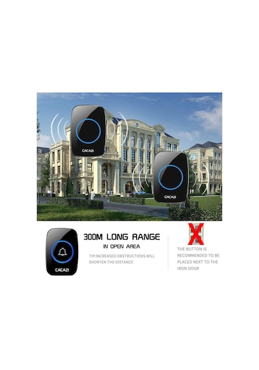 Cacazi Kablosuz Uzaktan Kumandalı Led Kapı Zili Siyah