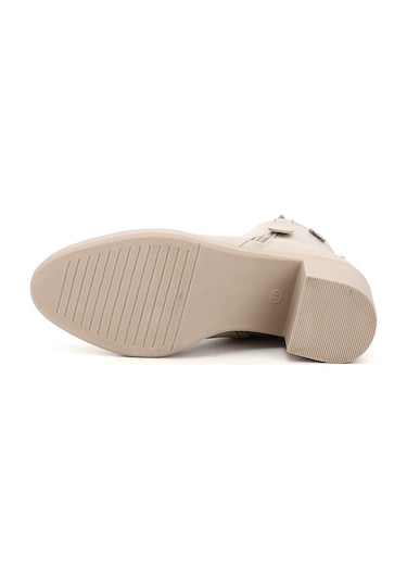 Gönderi R Bej Çift Fermuarlı Kalın Topuklu Bot Bej