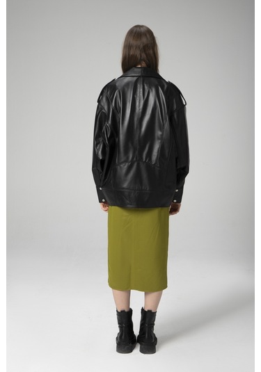 Dericlub Wm019 Oversize Biker Hakiki Deri Kadın Mont