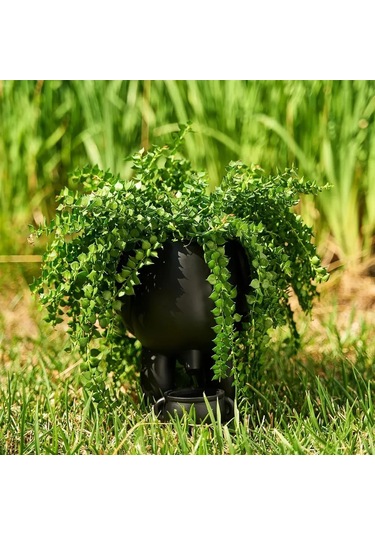 Shineyee Eğlenceli Pisuvar Desenli Saksı - 19cm Siyah Seramik Çiçeklik 111 Karakter