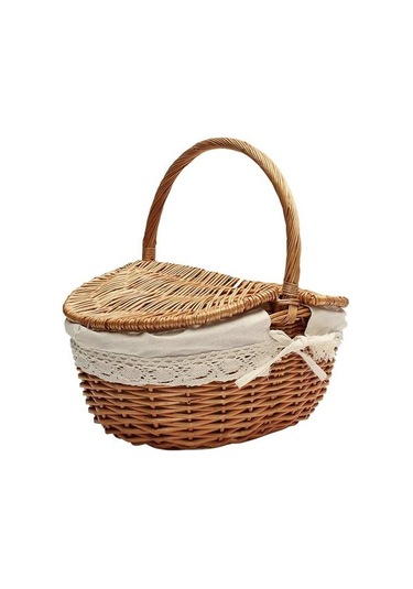 Handwoven Rattan Keten Bez Açık Piknik Sepeti Sepet Kamp Bağbozumu Depolama Sepeti Alışveriş Tutucu Kapak Gıda Konteyner İle Piknik Çantaları 2