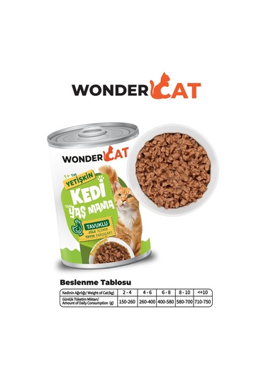 Wondercat Tavuklu Yetişkin Kedi Konservesi 400gr X 12 Adet