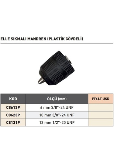 Fett 10mm 3/8"-24 Unf Harvest Plastik Gövdeli Elle Sıkmalı Mandren