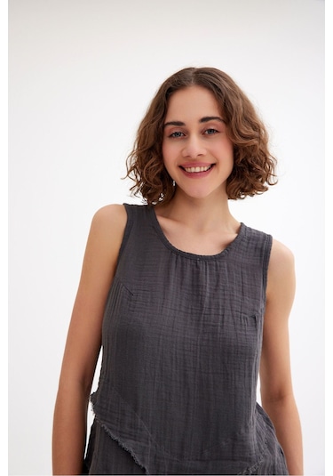 Pamuk Müslin Üçgen Bluz - Şık Ve Rahat Yaz Tasarımı Antrasit