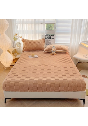Cbtx Kalın Outdoor Kadife Koruyucu Lastikli Yatak Örtüsü(1 Adet Çarşaf) 150 200cm Kahverengi