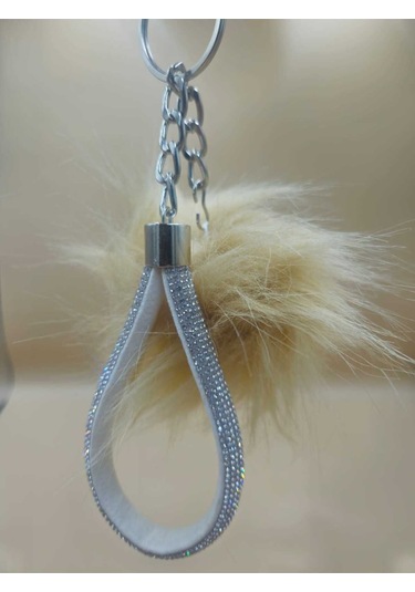 Gümüş Taşlı Tilki Tüyü Gold Angel Anahtarlık