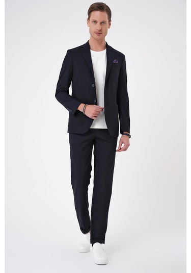Comfort Fit Mono Yaka Torba Cep Casual Lacivert Ceket C 707 Lacivert
