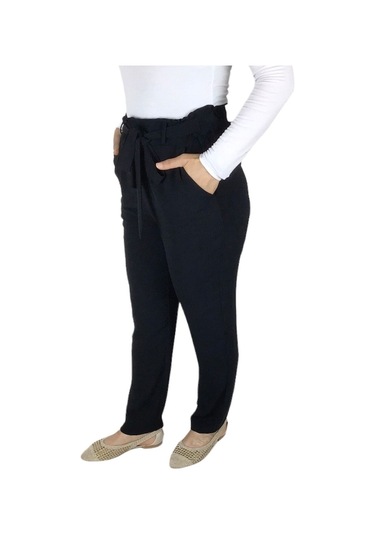 Kadın Beli Lastikli Kuşaklı Cepli Dar Paça Ayrobin Pantolon Siyah