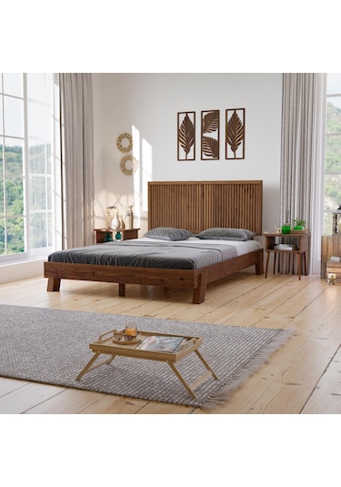 Ebruli Model Ceviz Renk Çam Ahşap Karyola-166 120 x 200