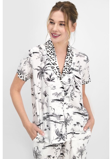 Pierre Cardin Leopard Krem Kadın Gömlek Pijama 5274-26703