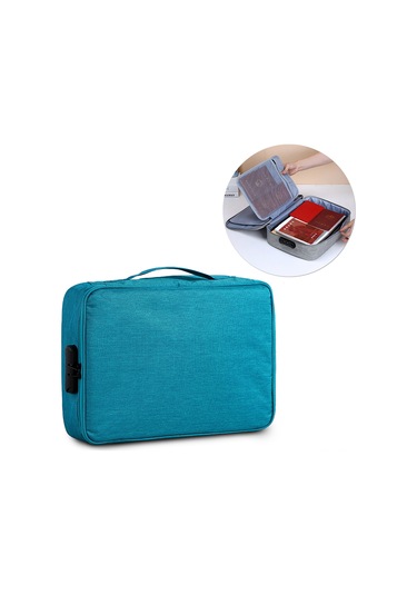 Konesam Su Geçirmez Oxford Doküman Çantası, Şifreli Kilitli, 3 Katlı Büyük Kapasite, Pasaport Ve Belgeler İçin Organizatör, Mavi Çok Renkli